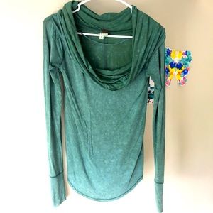 We the Free Green Cowl Neck Top